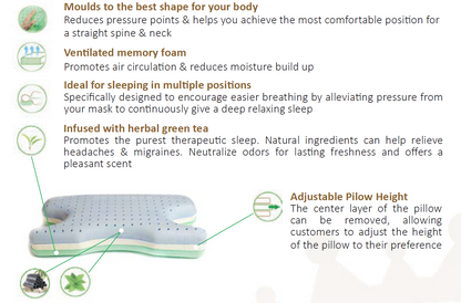 Memory Foam CPAP-pute, Terapeutisk flerlags med justerbar høyde